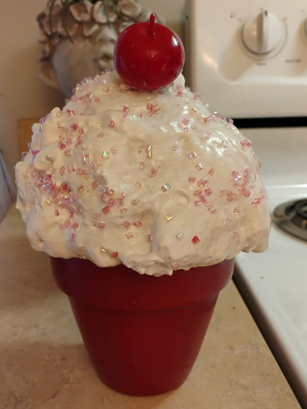 Red Faux Cupcake Table Decor with White Frosting -